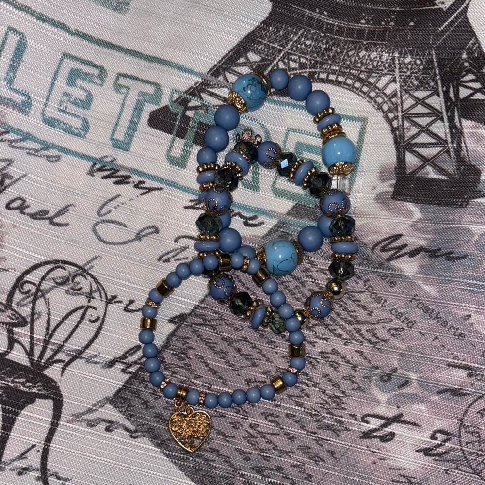 Blue and Gold Artistic Bohemian Bracelet